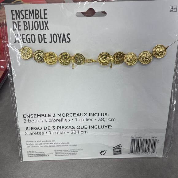 NWT Pirate Adult Costume Lot Red Blouse Mini Tricorn Hat Eye Patch Jewelry Set - Picture 8 of 12